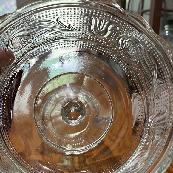 Vintage EO Brody Clear Glass Footed Compote Tulip and Leaf EO Brody Cleveland - Picture 3 of 3